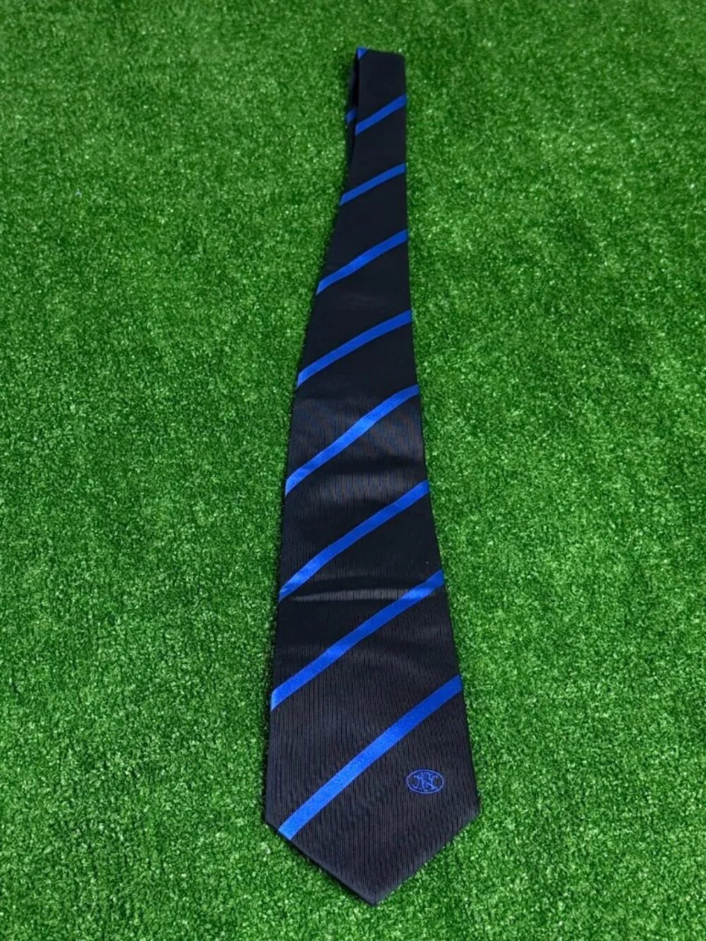 Rare FNH LLC Military Operations Monogram Silk Regimental Tie Navy Royal Silk